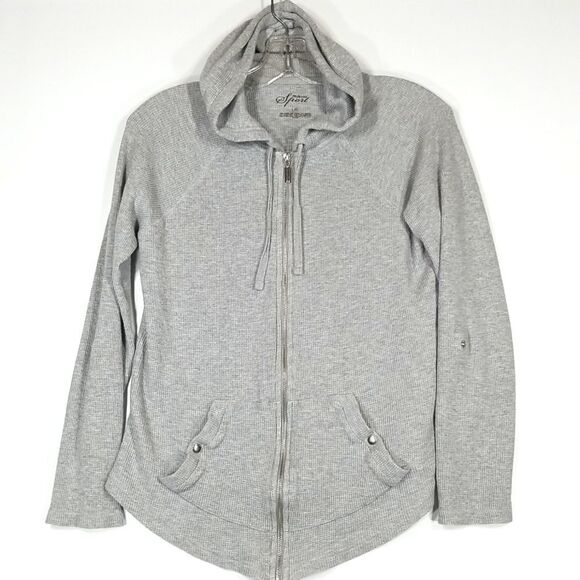 Style & Co. Hoodie Womens Large Waffle Knit Grey Full Zip Sport Solid Chore - Picture 1 of 9